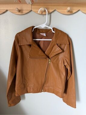 Wonder Nation Brown Biker Jacket Size S (6/6X) Short Zip Front Lined Collared